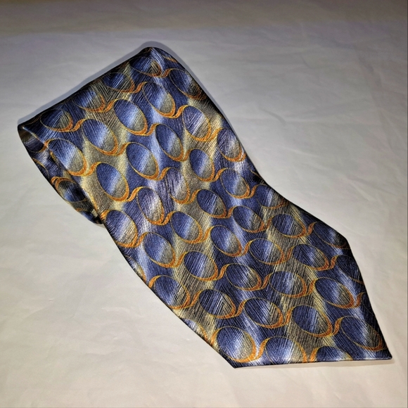 Vintage Screenplay by Martin Wong 💯 Silk Men's Necktie 60-63" x 4" Blue/Gold - Picture 3 of 8